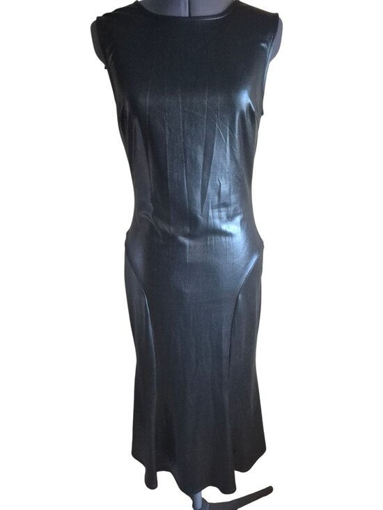 VENUS Dresses & Skirts - Venus Black Sleeveless Faux Leather Midi Dress Size M
